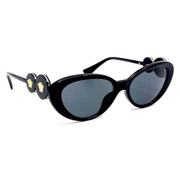 New! Versace Black Sunglasses with Gold Medusa Detail (box and dust cloth).